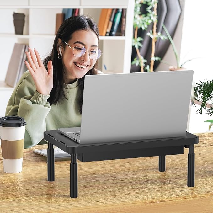 WALI Computer Monitor Stand with Storage, Monitor Riser 3 Height Adjustable | Laptop Riser with Airflow Vents, Desk Organizer for Computer, Printer, Notebook (PTT002-B), 1 Pack, Black