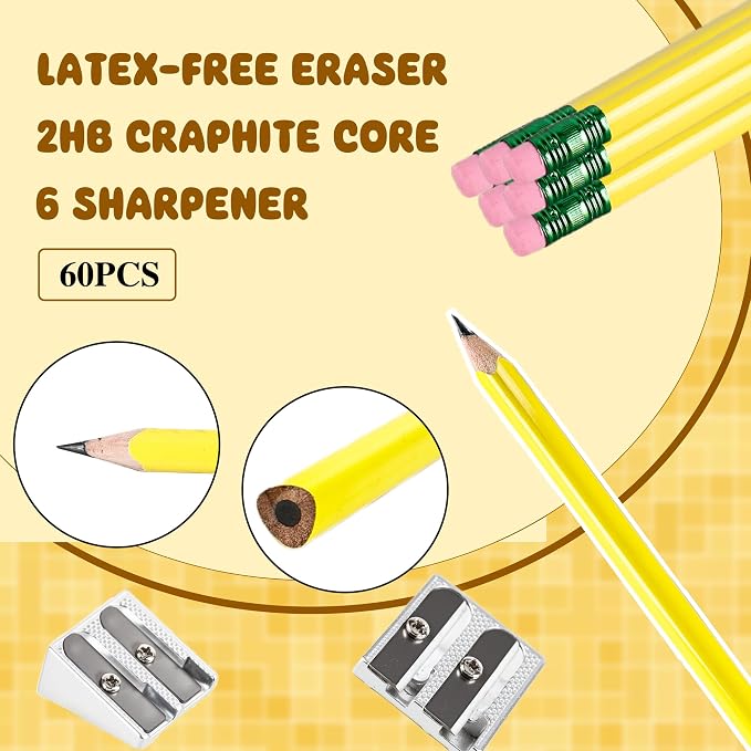 60 Pcs Fat Pencils Bulk Jumbo First Pencil with 6 Pcs Sharpeners Thick Large Triangle Pencils with Erasers for Kids Beginners Preschoolers School Office Supplies