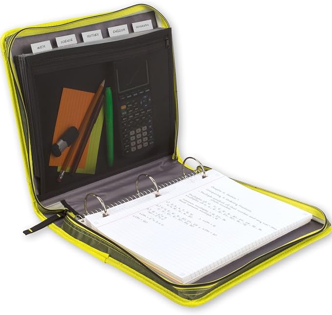 Five Star Zipper Binder, 2 Inch 3-Ring Binder with Round Rings, Expansion Panel and 5-Tab Expanding File, 580 Sheet Capacity, Olive/Citrus (290520C)
