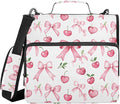 Pink Bow Cherry Leaf Pattern Zipper Binder 3 Ring with Handle and Shoulder Strap, 500 Sheet Binder Organizer Capacity & Multi-Pockets for School Office