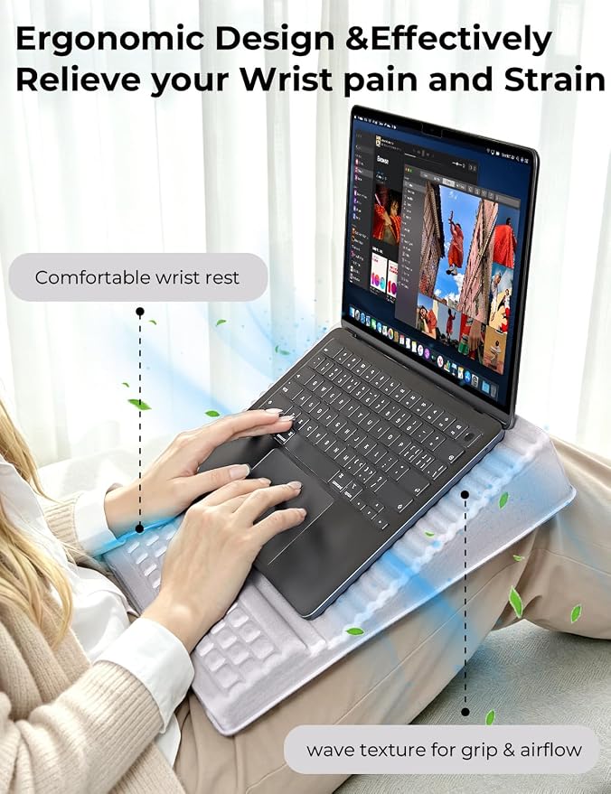 Adjustable Lap Desk with Wrist Rest, Reversible Laptop Stand | Cooling Grip Surface, Fits up to 17'' Laptop, Portable Lap Desk with Pillow Cushion, Computer Tray for Home Office, Mauve