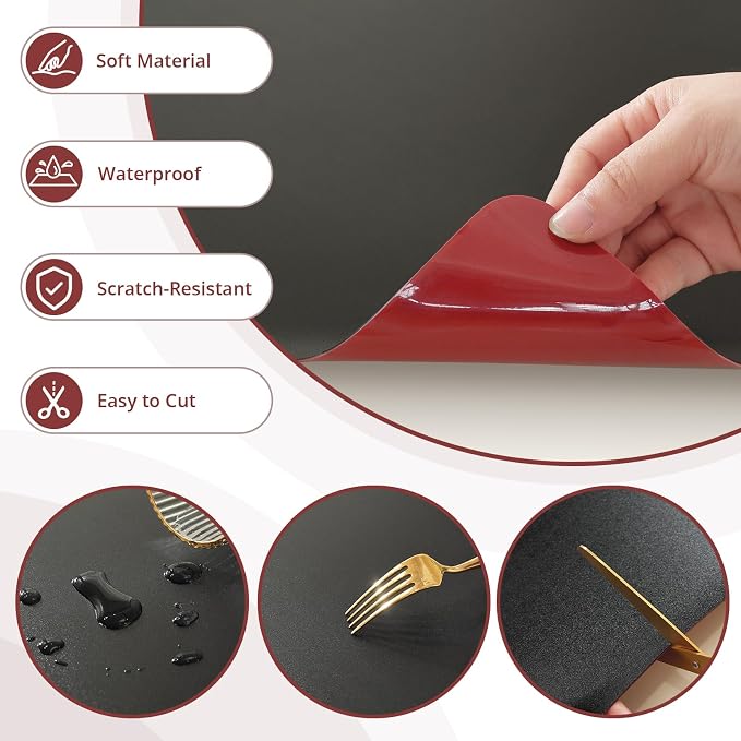 LovePads Makeup Mat for Vanity, 16" x 36" PVC Desk Mat & Dresser Cover Top | Waterproof Desk Protector, Vanity and Desk Accessories; Wipes Clean, Ideal for Writing, Nail Art, Craft Table, Black+Red