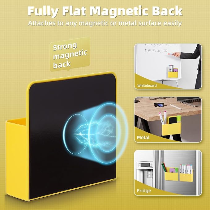 Magnetic Dry Erase Marker Holder, Magnetic Pen Holder Whiteboard Pen Holder Dry Erase Marker and Eraser Organizer,Powerful Neodymium Magnets 4pcs (Yellow)