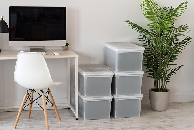 IRIS USA 5-Pack 44 Qt. Letter File Box with Hinged Lid, Clear | Organize lesson plans, classroom files and teaching materials with secure storage for teachers, schools and educators