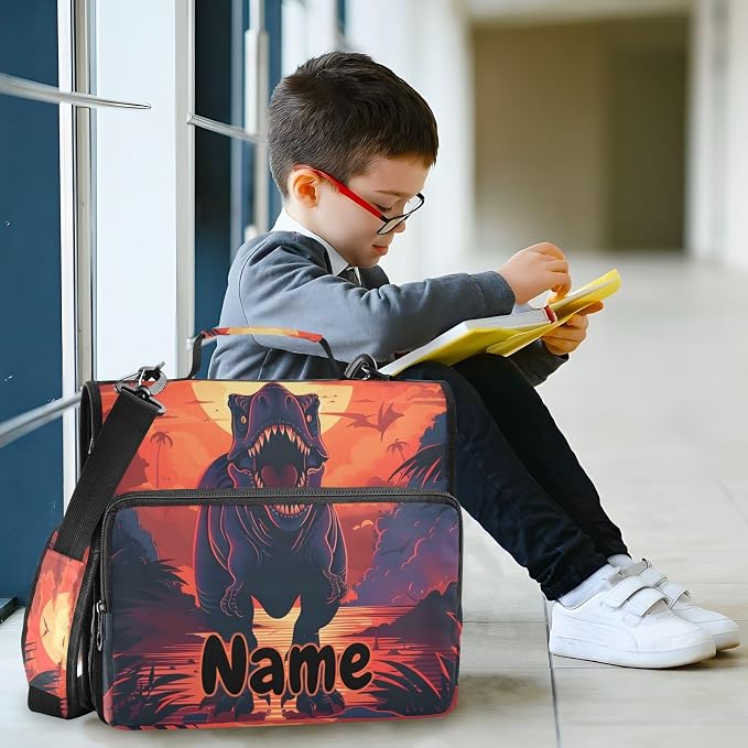 Custom Dinosaur 3 Ring Binder Bag 1.5 inch Personalized Name Binder Organizer 500 Sheet Documents Storage for School Office