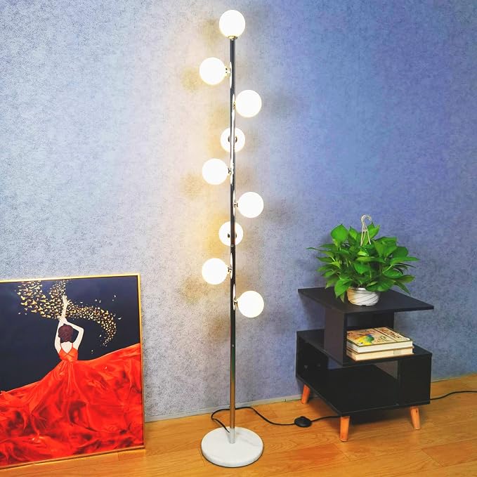 Hsyile Modern Creative Floor Lamp for Living Room,Bedroom,Office,Globe High Pole Standing Lamp, Tree Lamp Chrome Finish,9 Bulbs Included | Globe High Pole Standing Lamp, Tree Lamp Design, 9 Bulbs Included, For Living Room, Bedroom, Office