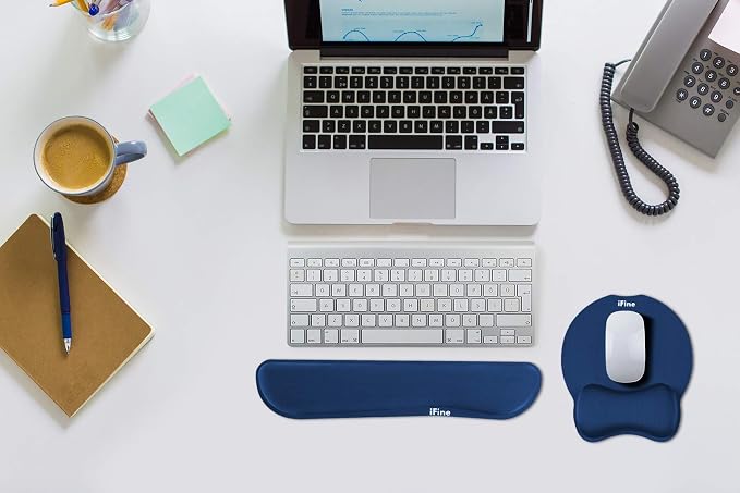 iFine Upgrade Enlarged Superfine Fibre Soft Smooth Memory Foam Ergonomic Mouse Pad & Keyboard Wrist Rest for Desktop Laptop Mac Gaming Office School or Home for Stress Free Typing (Blue Two Sets)