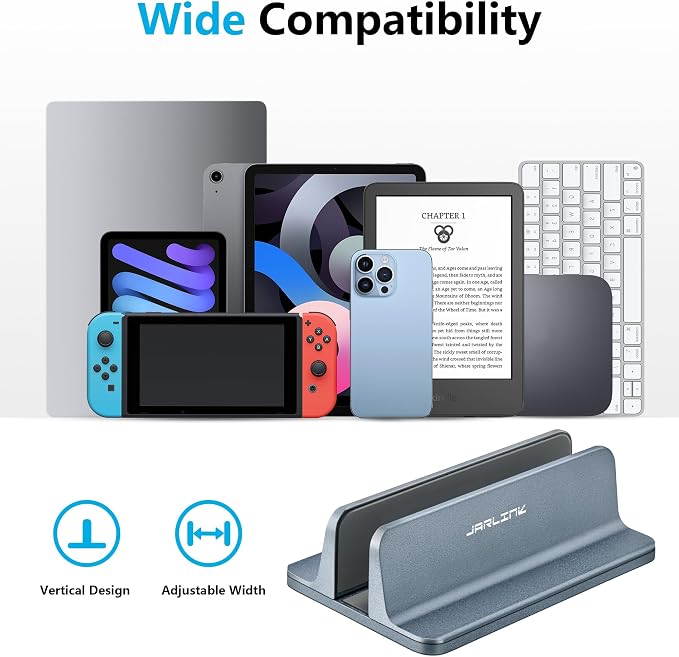 JARLINK Vertical Laptop Stand, Aluminum Laptop Holder Desktop Stand with Adjustable Dock Size (up to 17.3 inches) Compatible with All MacBook/Surface/Dell/Gaming Laptops (Gray) (Pack of 2)