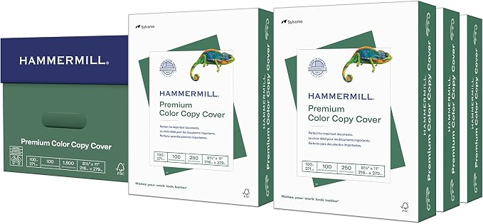 Hammermill Cardstock, Premium Color Copy, 100 lb, 8.5 x 11-6 Pack (1,500 Sheets) - 100 Bright, Made in the USA Card Stock, 120024C, White