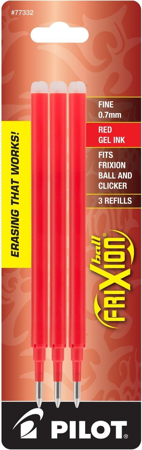 Pilot Frixion Clicker Retractable Erasable Red Gel Ink Pens, 3 Pens 6 Refills