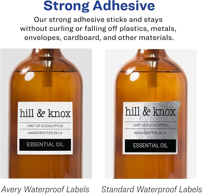 Avery® Durable Waterproof Square Labels, Sure Feed® Technology, 2" x 2", White, Laser & Pigment-Inkjet Compatible, 96 Blank Labels Total, Great for Branding, Packaging, and More (64510)