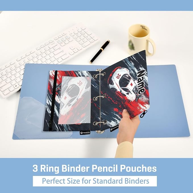 Custom Truck Racing Car Pencil Pouch for 3 Ring Binder, 2 Pack Personalized Name Waterproof Pencil Bags Clear Window Pencil Case School Office Supplies
