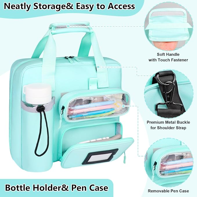 3 Inch D-Ring Zipper Binder Bag, 700 Sheet Capacity Multi-Pockets Organizer, 13 Inch Laptop Carrying Case with Bottle Holder& Shoulder Strap for School Office (Blue)
