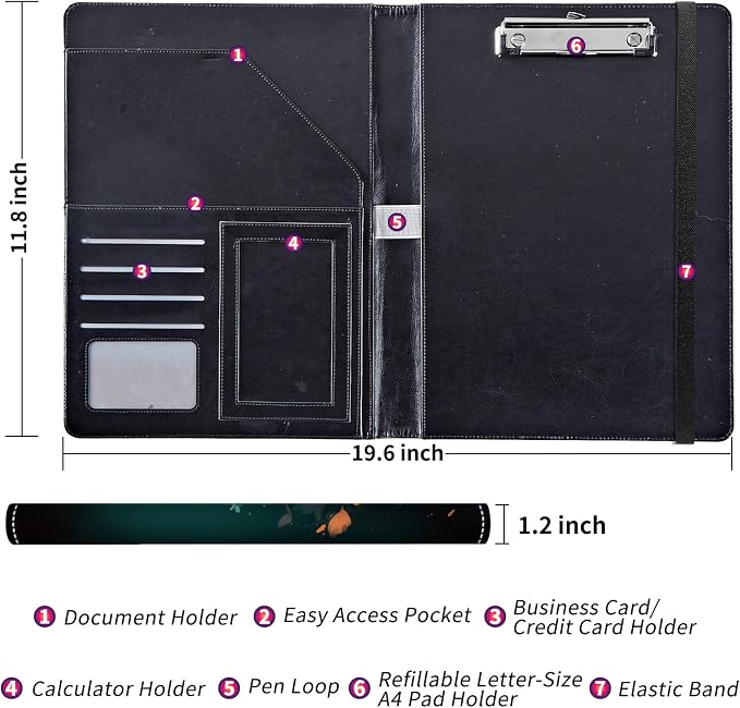 Padfolio/Portfolio Folder Clipboard,Padfolio Clipboard,Writing Portfolio Leather with Cover for Card Holder Slot Letter Size A4 for Office Conference Notepad Clip Boards,Flowers Dancing Butterflies
