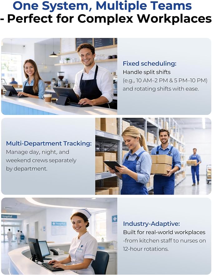 Standalone Time Clock for Employees, Fingerprint/PIN Punch Machine | Employee Attendance Punch Machine with USB Data Export, Works Offline, No WiFi, Software & Monthly Fees