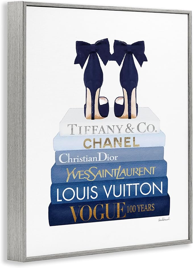 Chic Bookstack Heels Fashion, 11 x 14 Inch Framed Giclée Print | Stupell Industries · By Amanda Greenwood · Ready to hang · Great for bedroom or office · Made in USA