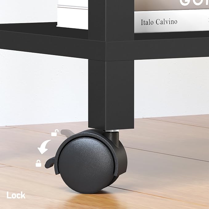 TUTOTAK Printer Stand, 3 Tier Rolling Printer Cart with Charging Station | Small Under Desk Printer Table with Wheels for Small Space, Office, Home, Black PS01BK001
