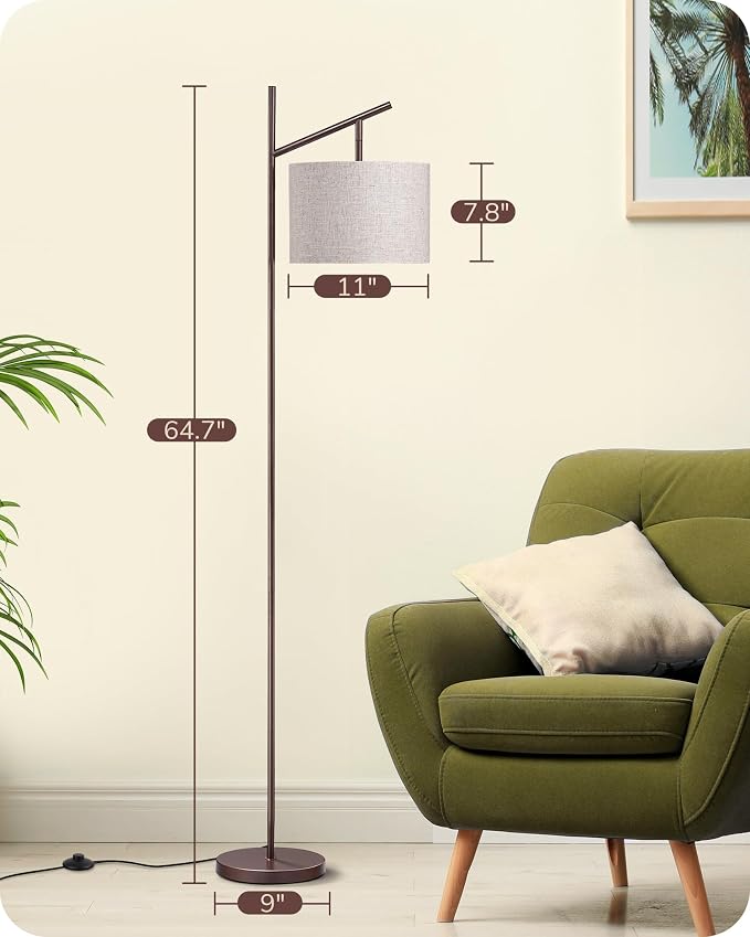 EDISHINE 64.7" Modern Arc Floor Lamps for Living Room, Brown Standing Lamp | 3 Color Temperatures, Bulb Included, Adjustable Linen Shade, Foot Switch, Tall Light for Bedroom, Office, Nursey