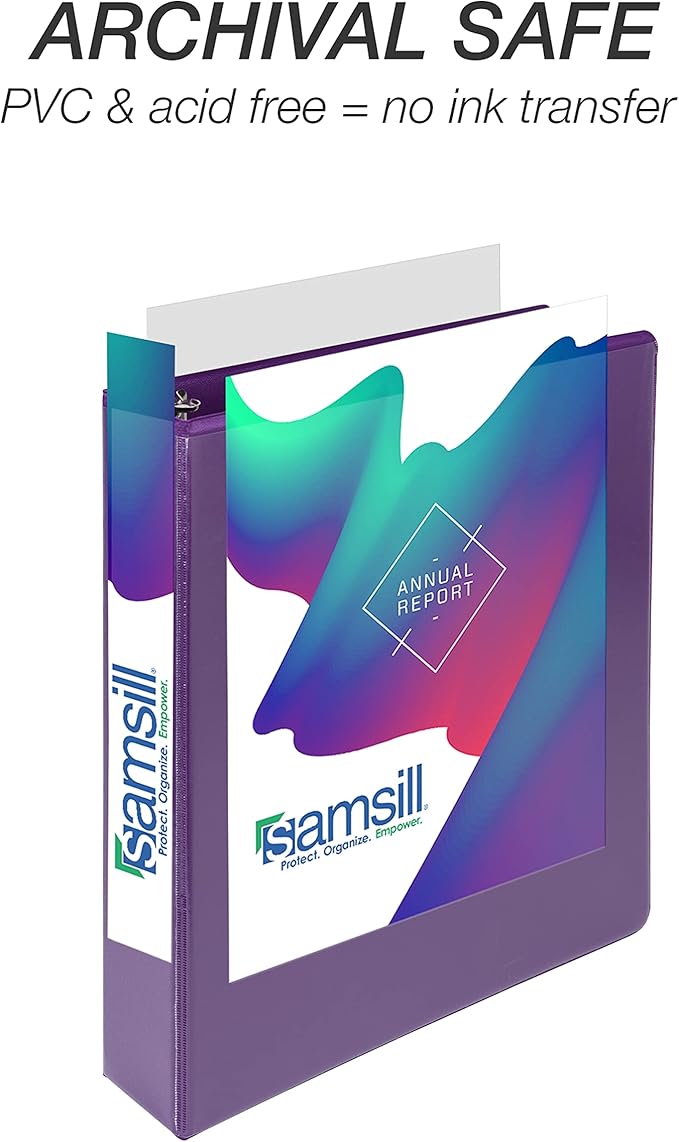 Samsill Durable 1.5 inch 3 Ring Binder, D Ring Binder, 100% Recycled Chipboard, Purple, 4 Pack