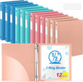 Henoyso 1/2 Inch 3 Ring Colored Binders Soft Flexible, 8.5'' x 11'' Plastic Floppy Binders Bendable with 2 Pockets, Colorful Binder Bulk for School Office Business ，12 Pack (Assorted Vibrant Color)