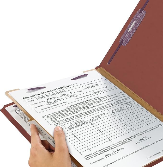 Smead Value Filing 100% Recycled Pressboard Classification File Folder, 1 Divider, 2" Expansion, Letter Size, Red, 10 per Box