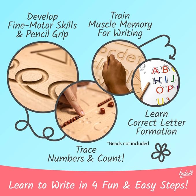 Hulats Learn to Write - Number & Letter Tracing Boards for Kids Ages 3-5 - Wooden Alphabet Learning Montessori 3 Year Old Writing Tools Beginners - Homeschool Preschool Classroom Must Haves
