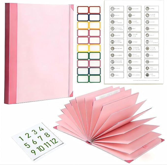 GANGZI The Life Book Document Organizer Binder | Binder with Guided Labels, Acid-Free File Folder Organizer, Document Holder for Home Records, Legal and Medical Papers (Pink)