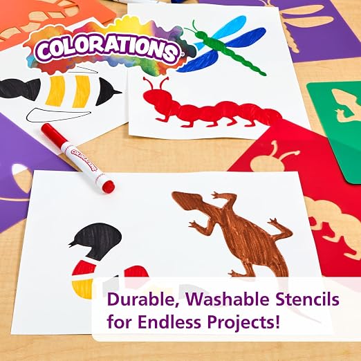 Colorations Garden Stencils, 12 Garden Designs, Made from Washable Plastic | Ages 5+, Kindergarten+, 8" Each, Jumbo Size, Kids Sturdy Stencils, Arts and Crafts