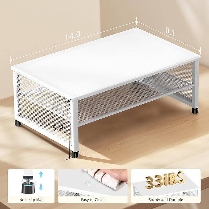 ECOLOVI 2-Tier Computer Monitor Stand Riser, Printer & Laptop Stand, Office Desk Accessories, Workspace Desk Organizer for Home Office Supplies, White