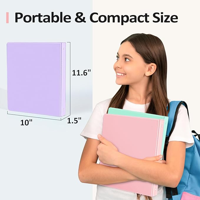 4 Pack 3 Ring Binders 2 Inch, Sooez 2" Three Round Ring Binder with Pockets | Extra Durable, Eco-Friendly, PVC-Free, Reinforced Hinge, 1800-Sheet Capacity, Interior Pockets, Customizable, School, Office