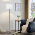 60'' Modern Floor Lamp with Shade, Tall Lamps for Living Room, Bedroom, Office, Dining Room, White Shade with Silver Pole(Without Bulb)