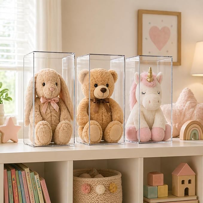 Clear Acrylic Display Box – 8 x 4 x 4 Inch Display Case for Action Figures, Figurines & Collectibles – Transparent Acrylic Organizer for Toy Display, Bathroom & Pantry Storage, 3 Pack