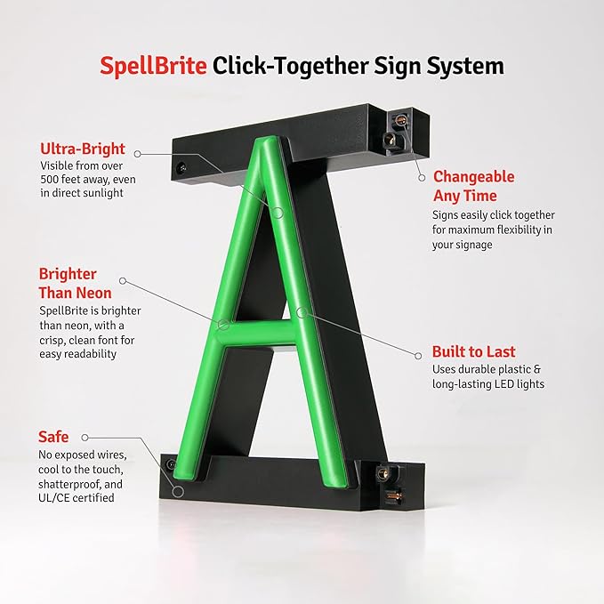 SpellBrite LOBBY Sign | Directional Sign with Neon Look, Green LED Light Source | 20.4" x 6.3"