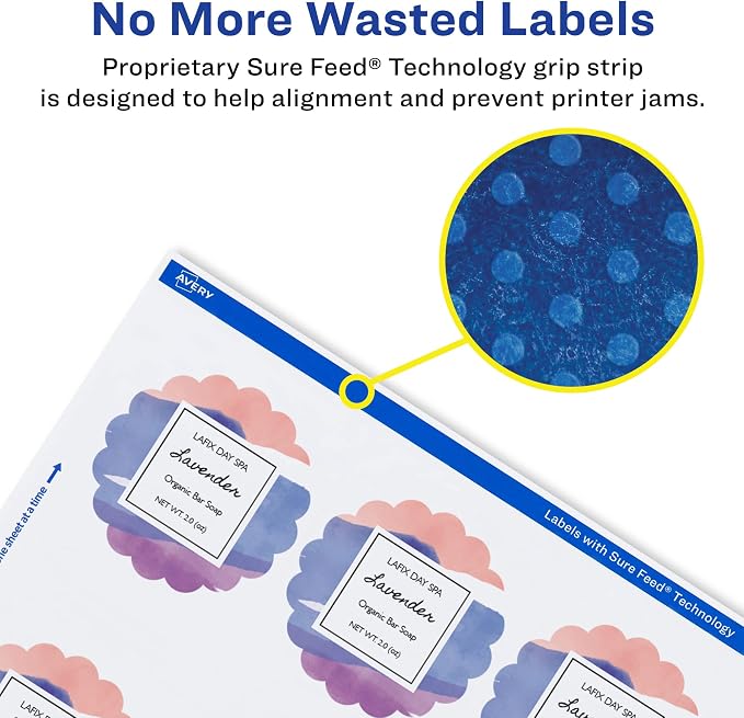 Avery Scallop 2.5 Inch Round Labels with Sure Feed for Laser & Inkjet Printers, 90 White Labels (8218)