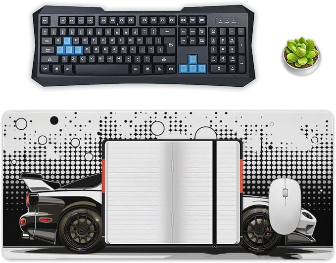 Car Gaming Mouse Pad Large Mousepad R34 Black and White Minimalist Art JDM Sport Car Big Computer Desk Mat Desk Pad for Keyboard and Mouse Mat Non-Slip Base 40x90cm, Style