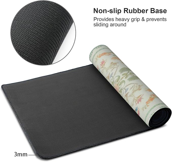 Sage Green Floral XXL Desk Mat - Cute Large Mouse Pad with Stitched Edges & Anti-Slip Base for Computer, Keyboard, Laptop | Aesthetic Office Supplies & Desk Decor for Women, Home, Office