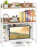 Giantex Desktop Bookshelf, 2-Tier Desk Hutch Dorm with Pegboard for up to 32" Computer Monitor, Industrial Countertop Storage Organizer Rack, Desk Shelf for Home Office (Natural)