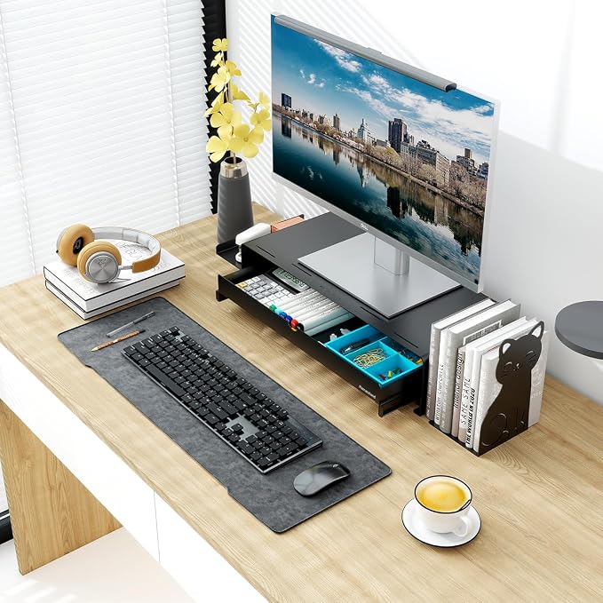 Heavy Duty Metal Monitor Stand, Strong Support Desk Organizer with Drawer