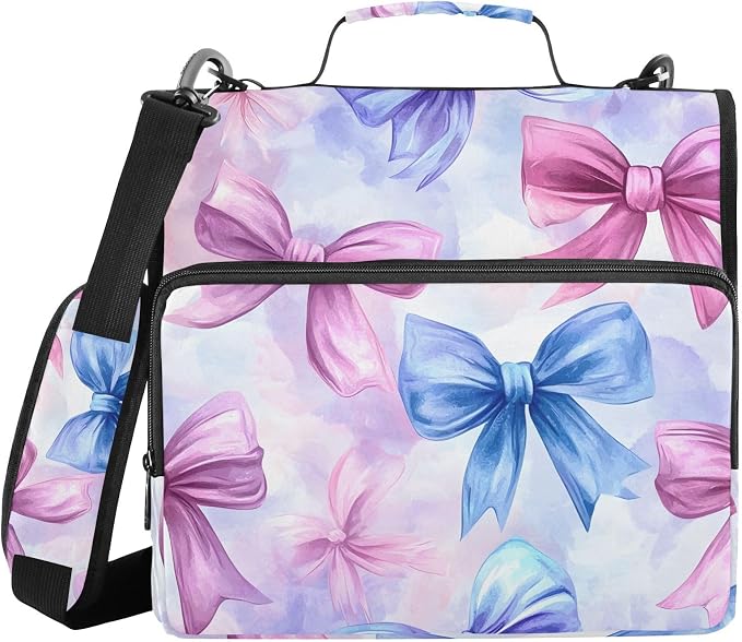 3 Ring Zipper Binder with Shoulder Strap Pink Blue Bow Tie Dye 2 Inch Zippered Binder Bag 500 Sheet Capacity Multi Pockets for School Supplies