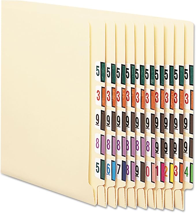 Smead BCCRN Bar-Style Color-Coded Numeric Label, 0-9, Label Roll, Assorted Colors (67380)