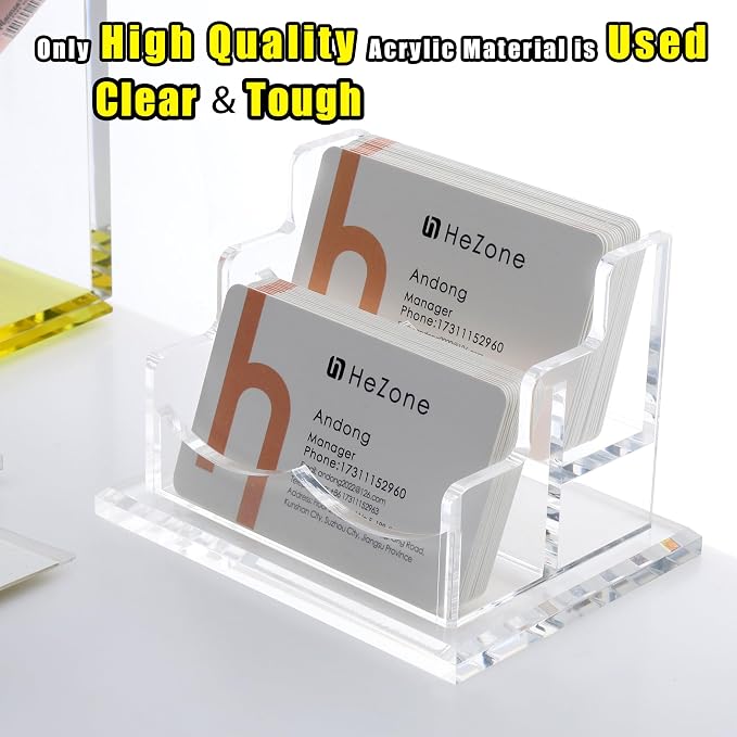Business Card Holder for Desk 2 Tier 2 Slots, Clear Acrylic Business Card Display Stand for Women and Men, Organize 100 Cards-1 Pack (2 Slots-H)