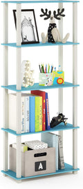 Furinno TURN-S-TUBE Book Shelf, 5-Tier Toolless Storage Shelves with Square Tubes, Shelving Unit for Organization and Storage for Living Room, Home Office, Light Blue