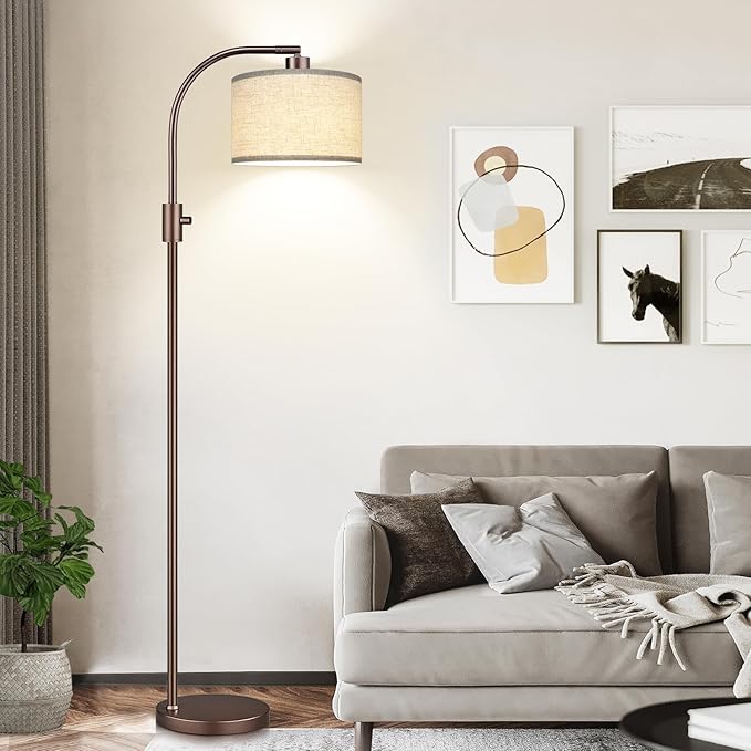 Nintiue Upgraded Modern Arc Dimmable Tall Standing Floor Lamp with Linen Shade, 1200 Lumens LED Bulb Included, for Living & Reading Room, Bedroom, Office & Nursery, Brown