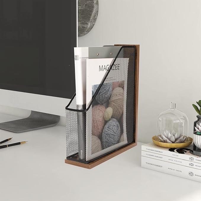 Antique Wooden Magazine File Holder，File Folder Organizer-Document Rack for Office/Home/School（Balck）