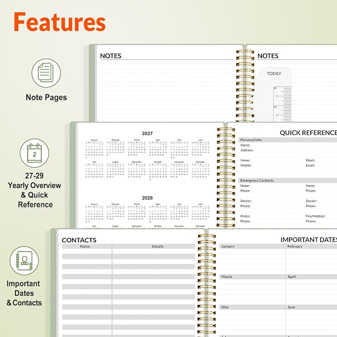 SUNEE 2027 Appointment Book, Quarter-Hourly, Weekly Monthly Planner, 8.5"x11",Sage Green