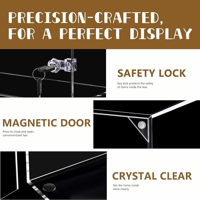 Acrylic Display Case with Lock – Acrylic Storage Chest for Figures, Collectibles, Jewelry, Expensive Items & More – Secure and Organized Storage (3.7" Adjustable)