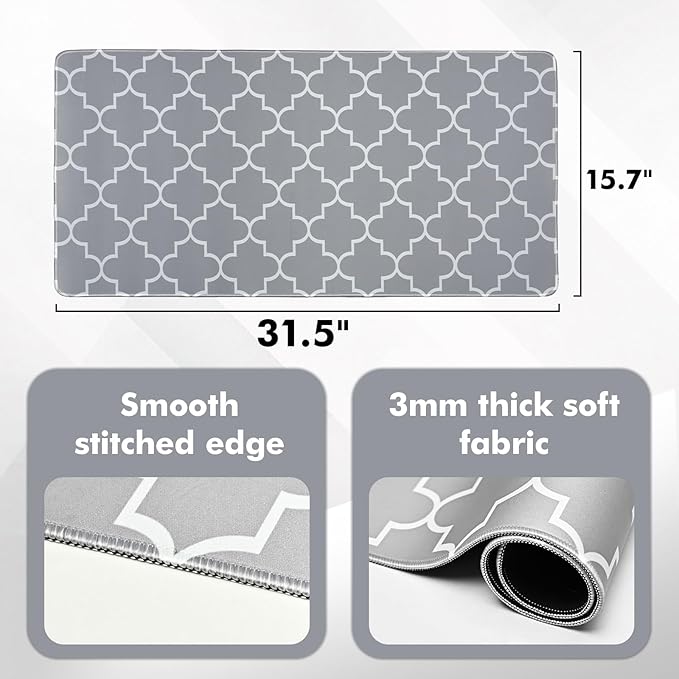 MASHDE Large Mouse Pad, 31.5 x 15.7in Desk Mat for Keyboard with Anti-Slip Rubber Base Smooth Surface, Moroccan Check Gaming Mousepad XL Mouse Pad for Desktop Office Home (Grey)