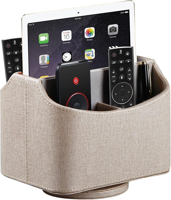 YAPISHI Gold flower pattern Leather Remote Control Holder,360 Degree Spinning Desk TV Remote Caddy/Box,nightstand Organizer for Controller,Media,Cosmetic, Mobile Phone, Pen/Pencil Stationery Storage | PU Leather Decor Aesthtic Swivel Bedside Table Desk...
