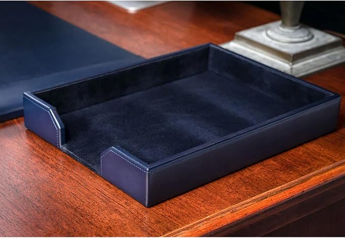 DACASSO Bonded Leather Desk Set - Luxury Leather Desk Pad & Desk Organization Essentials (Navy Blue, 3 Piece)