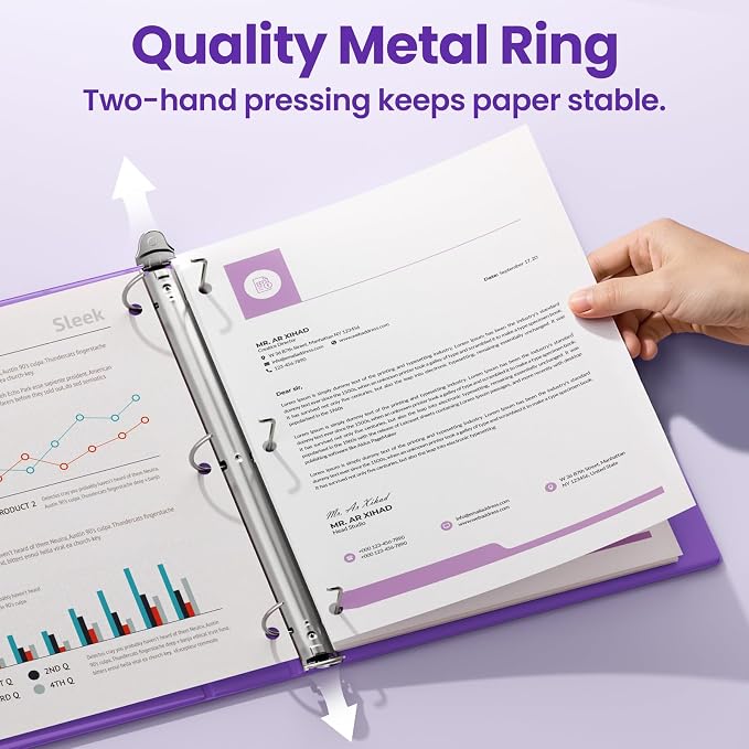SUNEE 3 Ring Binder 2 Inch D Ring, Clear View Binder Three Ring PVC-Free (Fit 8.5x11 Inches) for School or Office Supplies, Dark Purple, 1 Pack